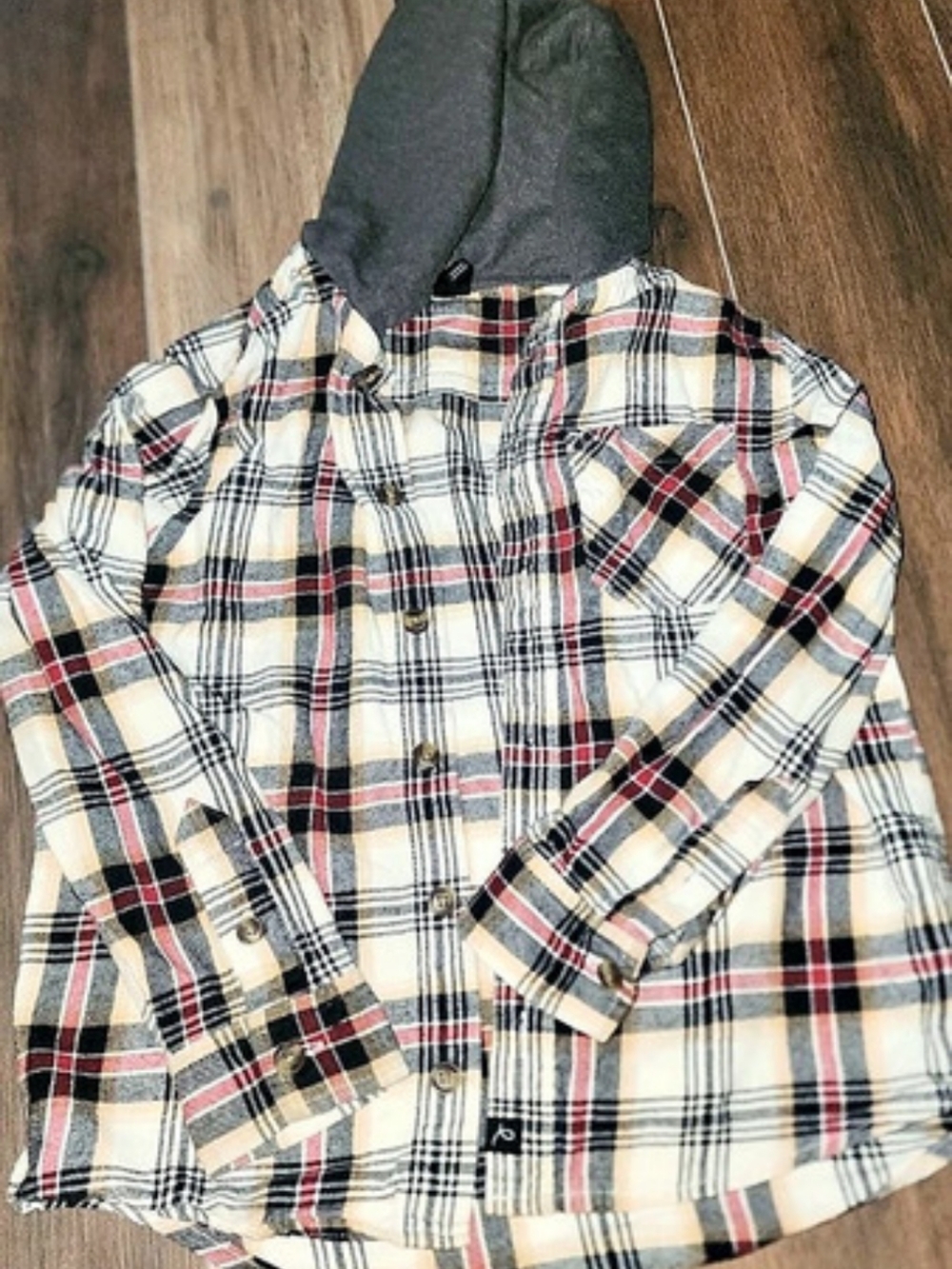 Plaid Button Down in Beige & Black